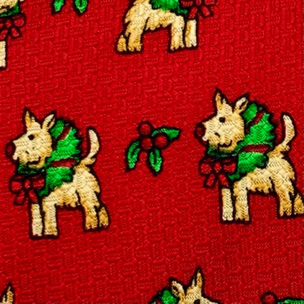 Vintage Cotswold Collection Silk Neck Tie Christmas Dog Scottie Holiday‎ Red USA
